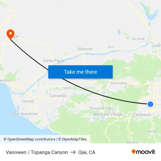 Vanowen / Topanga Canyon to Ojai, CA map