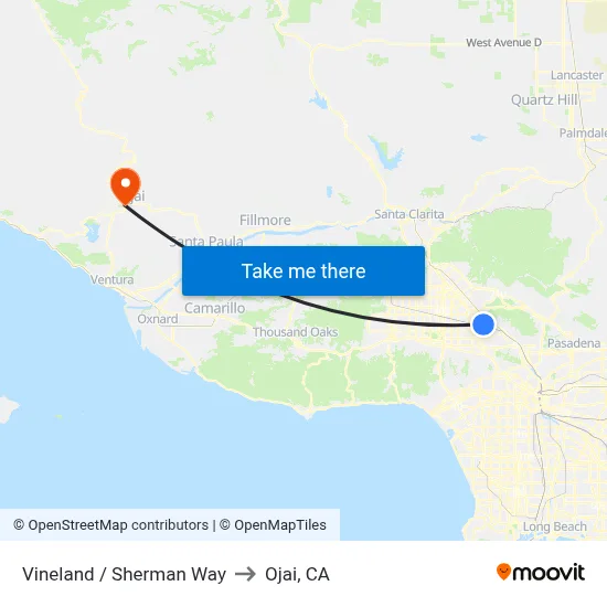 Vineland / Sherman Way to Ojai, CA map