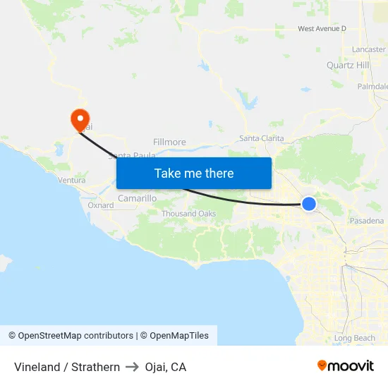 Vineland / Strathern to Ojai, CA map