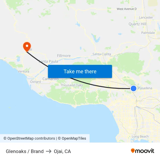 Glenoaks / Brand to Ojai, CA map