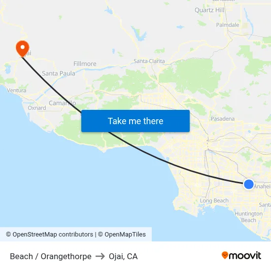 Beach / Orangethorpe to Ojai, CA map