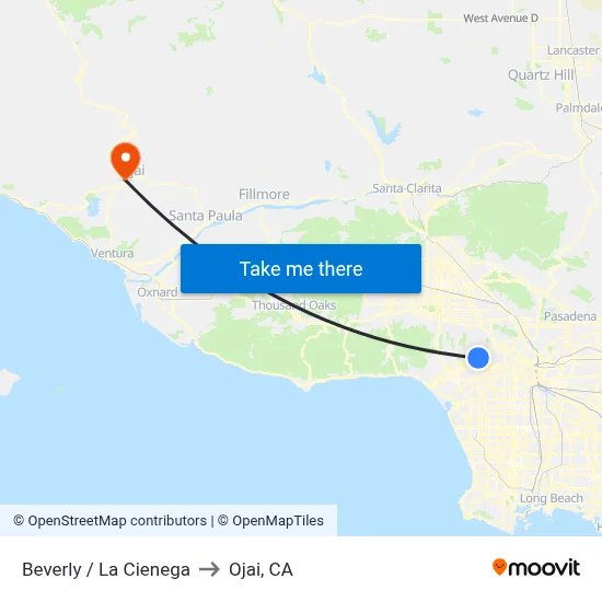 Beverly / La Cienega to Ojai, CA map