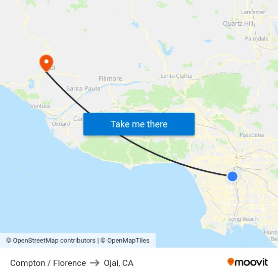 Compton / Florence to Ojai, CA map
