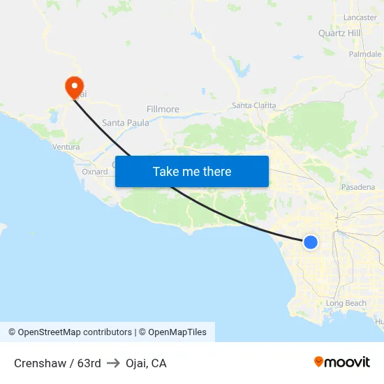 Crenshaw / 63rd to Ojai, CA map
