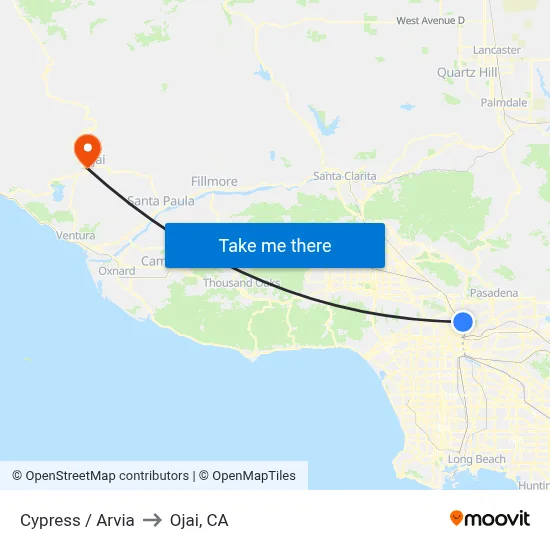 Cypress / Arvia to Ojai, CA map