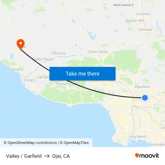Valley / Garfield to Ojai, CA map