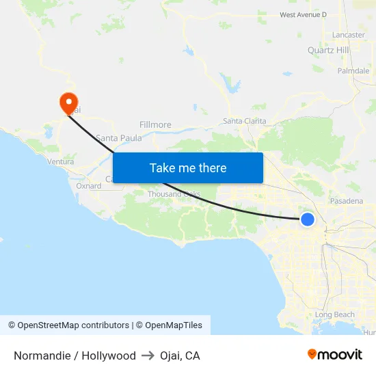 Normandie / Hollywood to Ojai, CA map