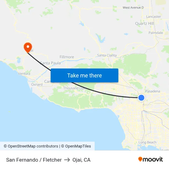 San Fernando / Fletcher to Ojai, CA map