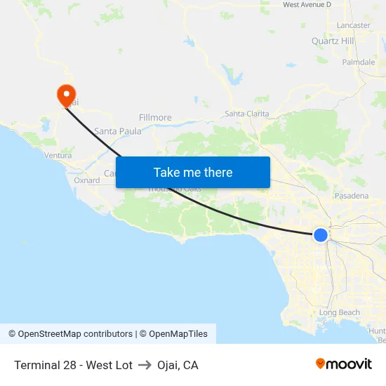 Terminal 28 - West Lot to Ojai, CA map
