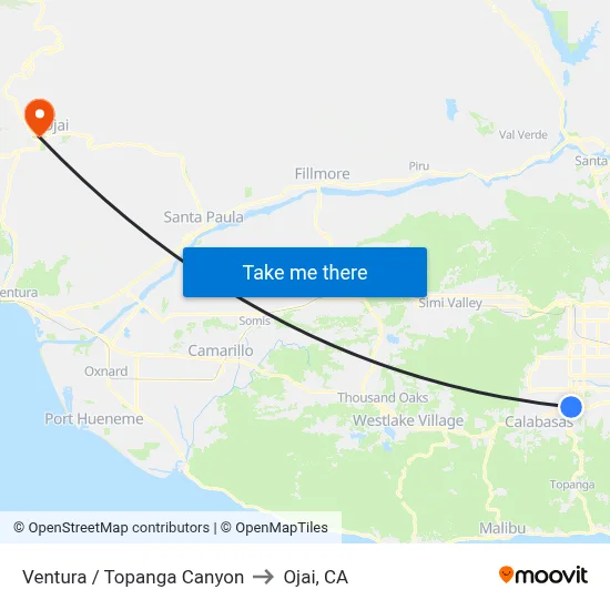 Ventura / Topanga Canyon to Ojai, CA map