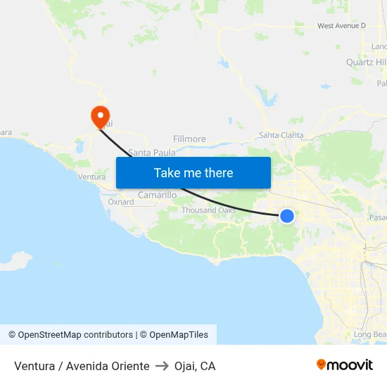 Ventura / Avenida Oriente to Ojai, CA map