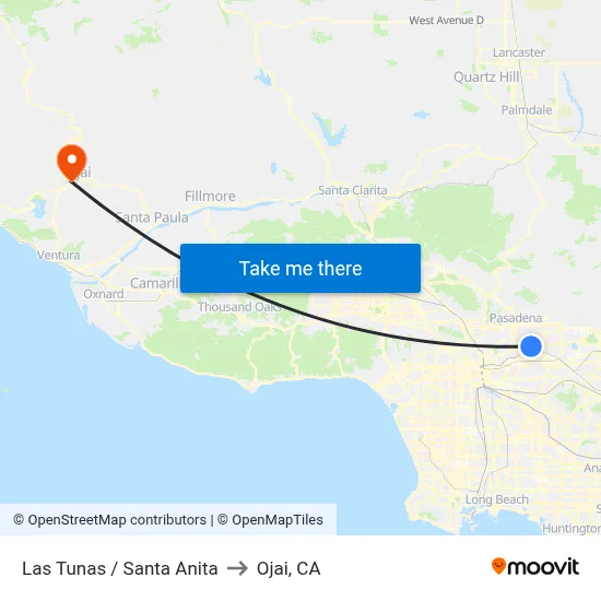 Las Tunas / Santa Anita to Ojai, CA map