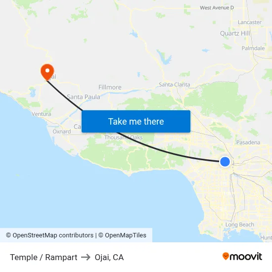 Temple / Rampart to Ojai, CA map