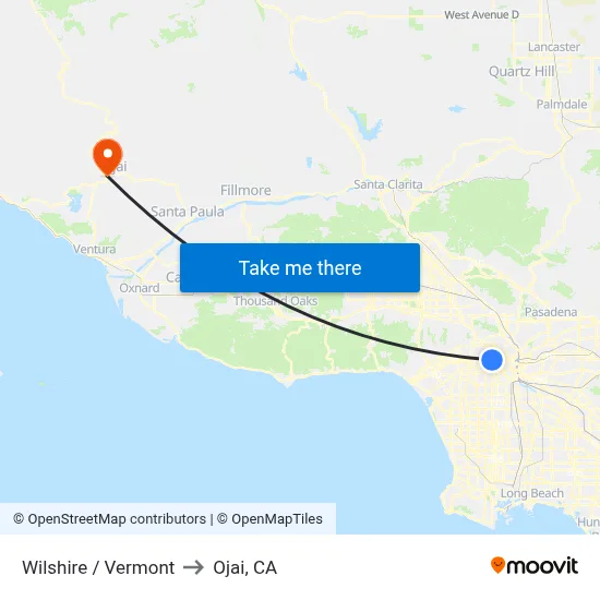 Wilshire / Vermont to Ojai, CA map
