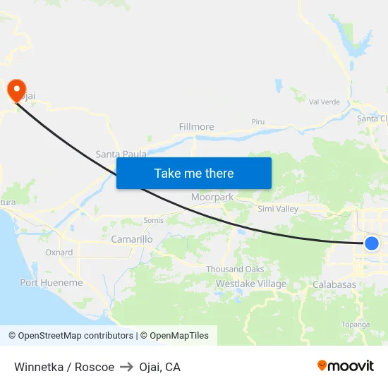 Winnetka / Roscoe to Ojai, CA map