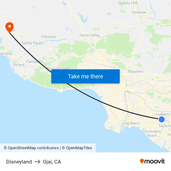 Disneyland to Ojai, CA map