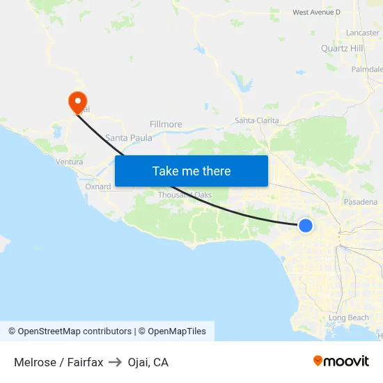 Melrose / Fairfax to Ojai, CA map