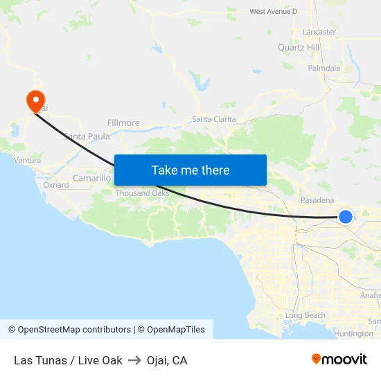 Las Tunas / Live Oak to Ojai, CA map