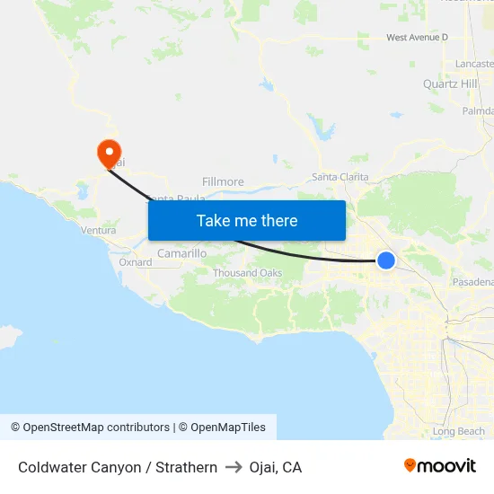 Coldwater Canyon / Strathern to Ojai, CA map