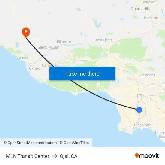 MLK Transit Center to Ojai, CA map