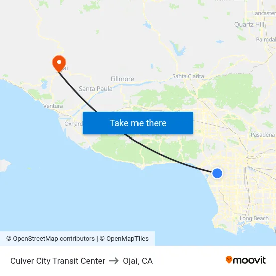 Culver City Transit Center to Ojai, CA map