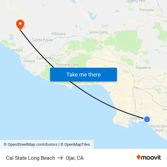 Cal State Long Beach to Ojai, CA map