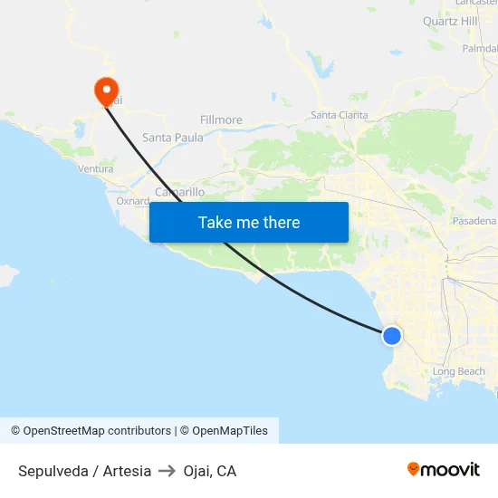 Sepulveda / Artesia to Ojai, CA map