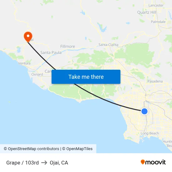 Grape / 103rd to Ojai, CA map