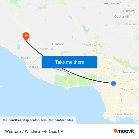 Western / Wilshire to Ojai, CA map