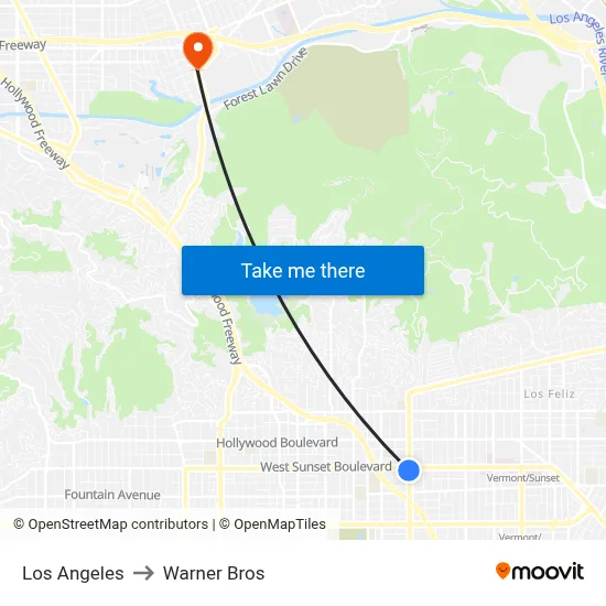 Los Angeles to Warner Bros map