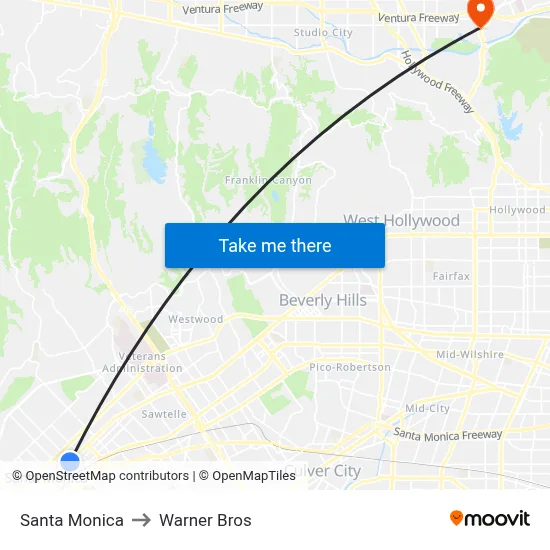 Santa Monica to Warner Bros map