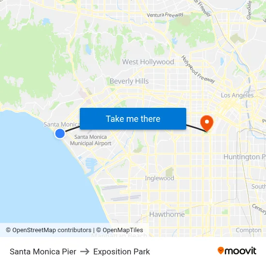 Santa Monica Pier to Exposition Park map
