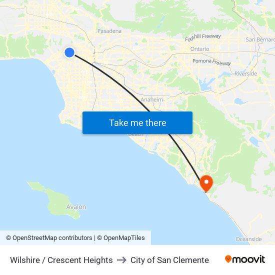 Wilshire / Crescent Heights to City of San Clemente map