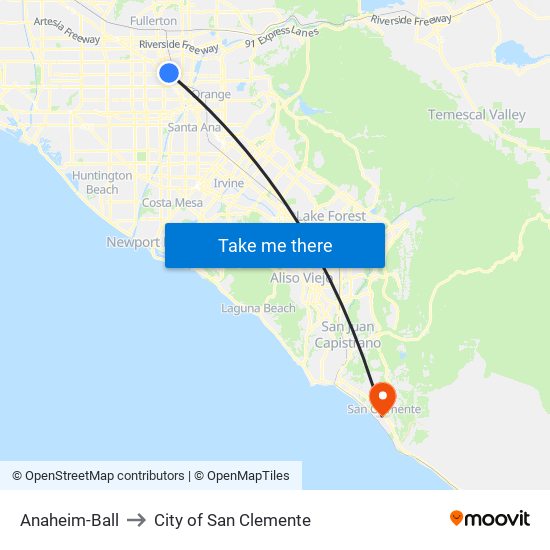 Anaheim-Ball to City of San Clemente map