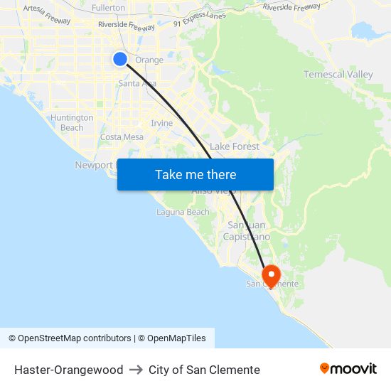 Haster-Orangewood to City of San Clemente map