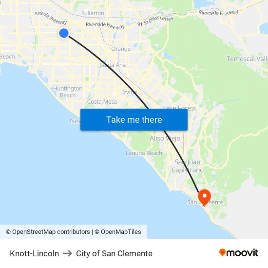 Knott-Lincoln to City of San Clemente map