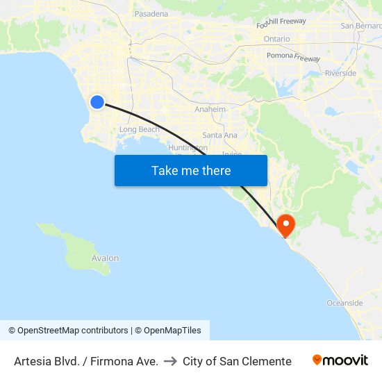 Artesia Blvd. / Firmona Ave. to City of San Clemente map