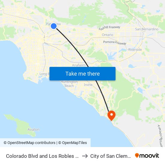 Colorado Blvd and Los Robles Ave E to City of San Clemente map