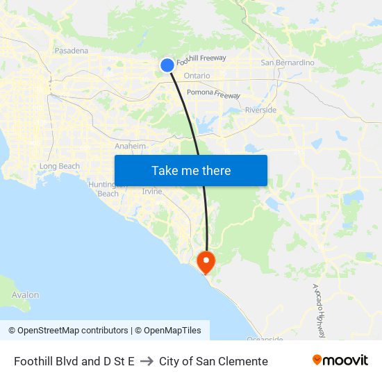 Foothill Blvd and D St E to City of San Clemente map