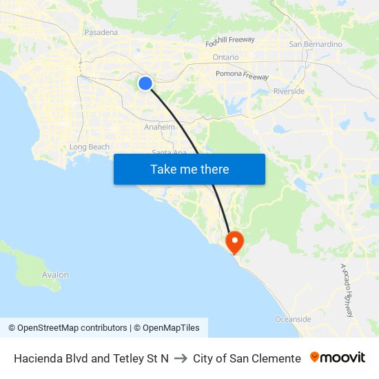 Hacienda Blvd and Tetley St N to City of San Clemente map