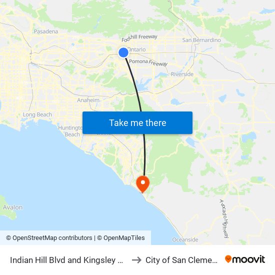 Indian Hill Blvd and Kingsley St E to City of San Clemente map