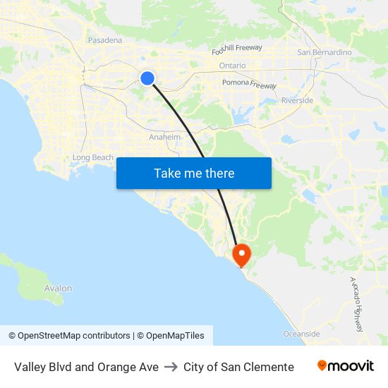 Valley Blvd and Orange Ave to City of San Clemente map