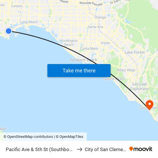 Pacific Ave & 5th St (Southbound) to City of San Clemente map