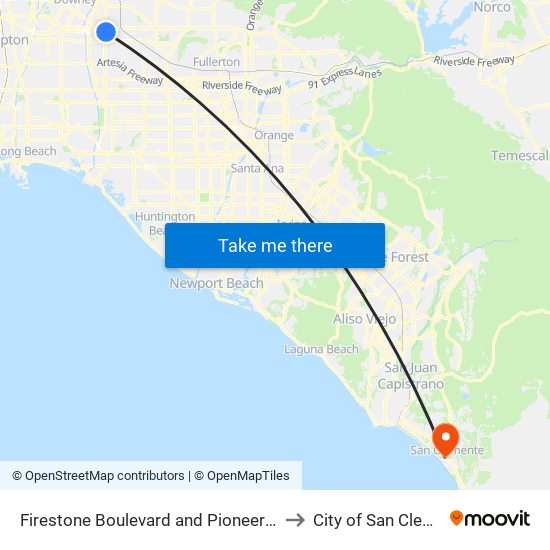 Firestone Boulevard and Pioneer Boulevar to City of San Clemente map