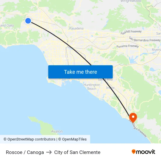 Roscoe / Canoga to City of San Clemente map