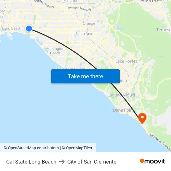 Cal State Long Beach to City of San Clemente map