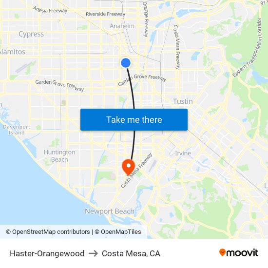 Haster-Orangewood to Costa Mesa, CA map