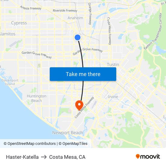 Haster-Katella to Costa Mesa, CA map