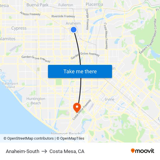 Anaheim-South to Costa Mesa, CA map