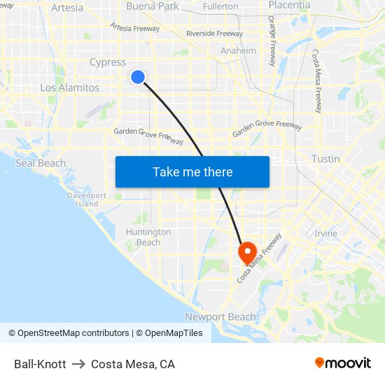 Ball-Knott to Costa Mesa, CA map